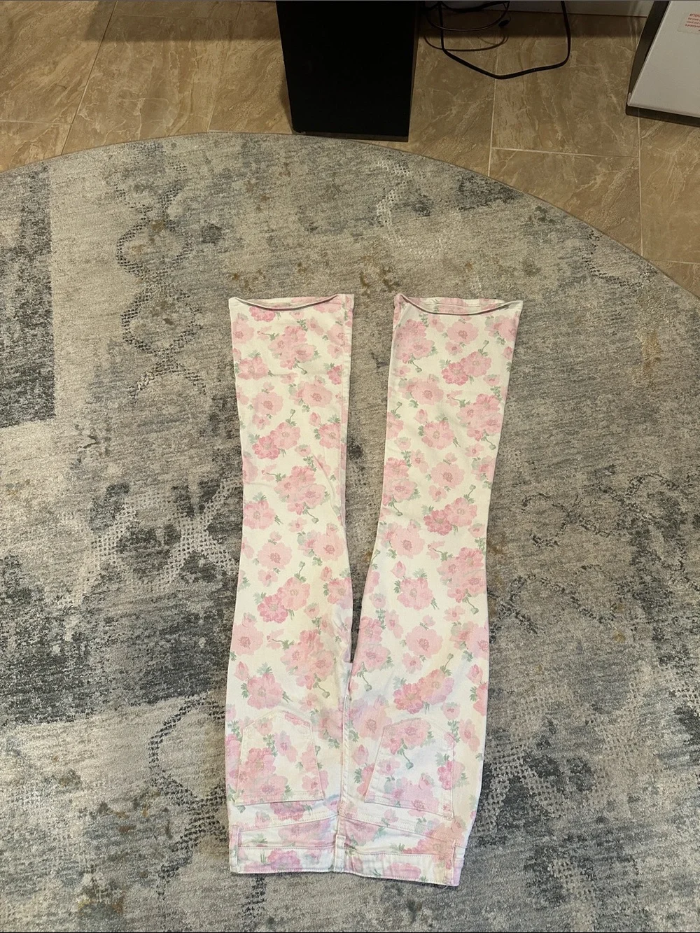 GAP Pink Floral Print White Jeans